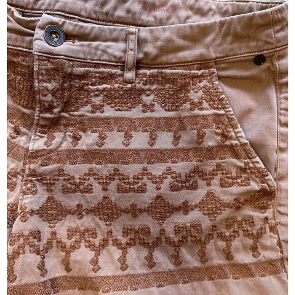 Anthropologie Pilcro Hyphen Shorts Embroidered Brown Chino 6" Inseam Size 34 - Picture 10 of 12